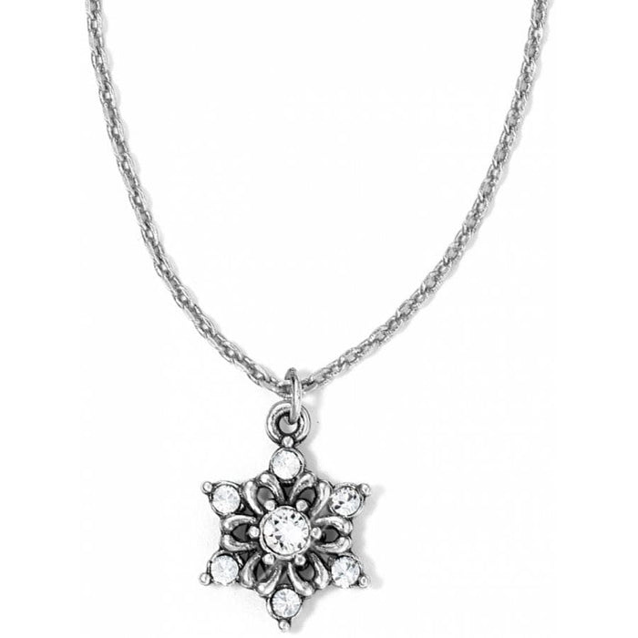 Brighton pendant necklace with silver-plated snowflake design and crystal accents on a white background