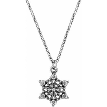 Brighton pendant necklace with silver-plated snowflake design and crystal accents on a thin chain on a white background