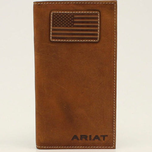 Ariat Men's Brown Leather Flag Patch Rodeo Wallet