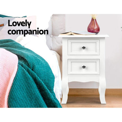 Artiss Bedside Table 2 Drawers - BISSET White -Home Living Store - -