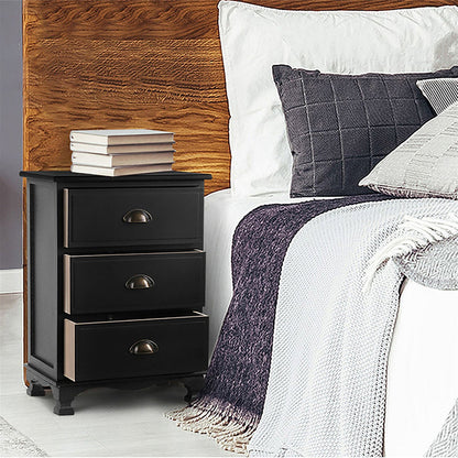 Artiss Bedside Table 3 Drawers Vintage - THYME Black -Home Living Store - -