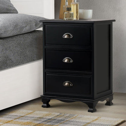 Artiss Bedside Table 3 Drawers Vintage - THYME Black -Home Living Store - -