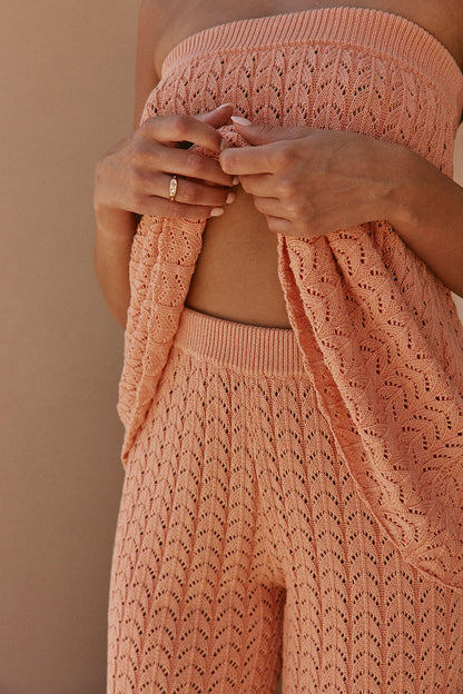 Coral Pointelle Knit High Waist Athena Pants