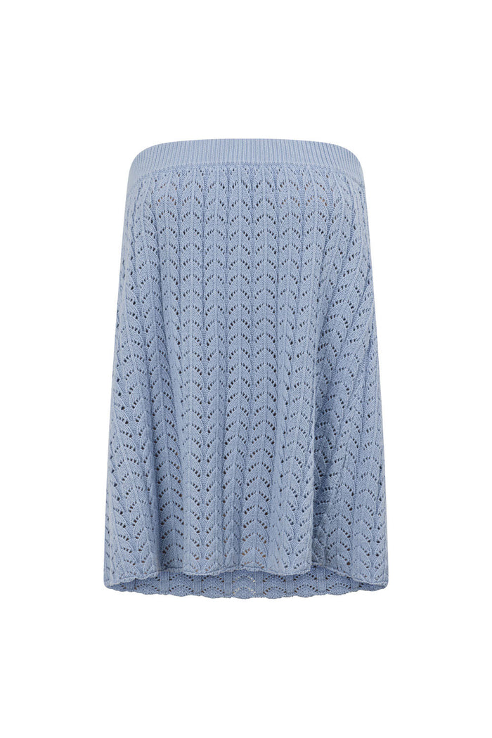 Blue Pointelle Knit Strapless Athena Top