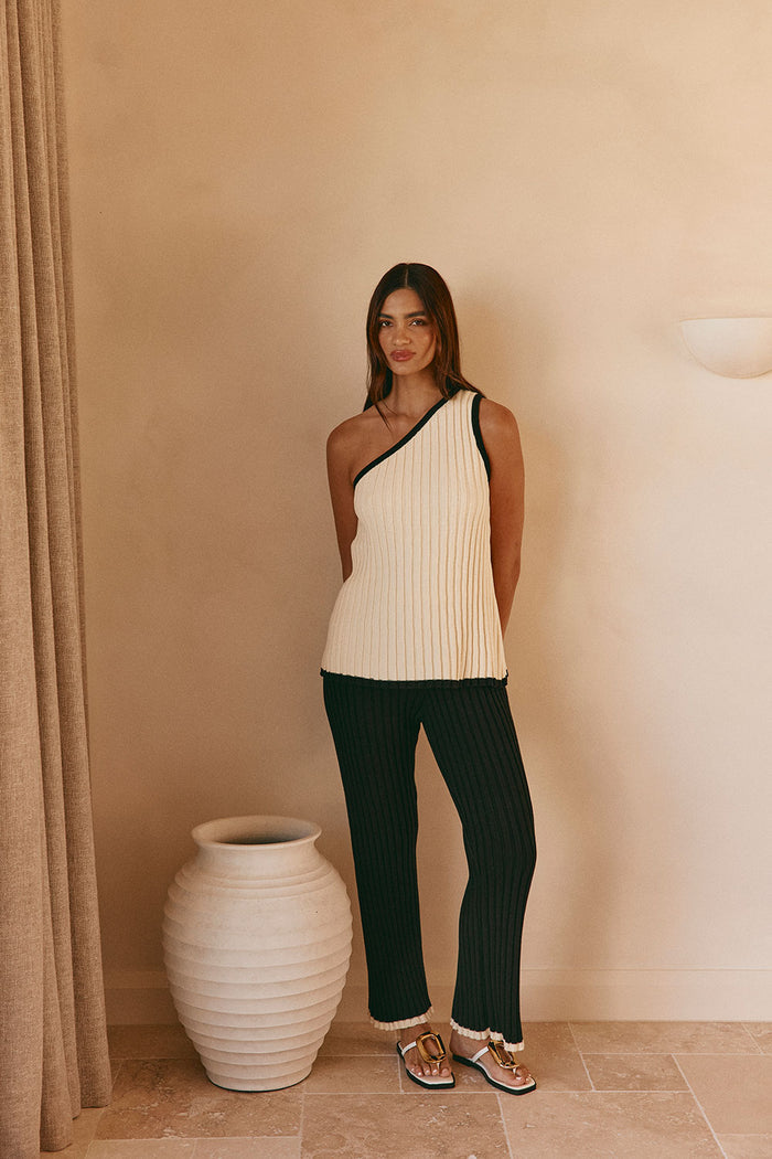 Cream Ribbed One Shoulder Aylani Top