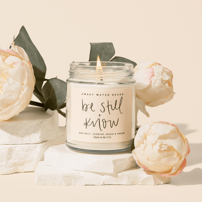 Be Still and Know Soy Candle - Clear Jar - 9 oz - Sweet Water Decor - Candles
