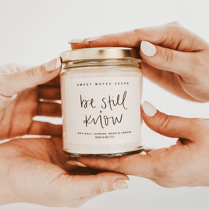 Be Still and Know Soy Candle - Clear Jar - 9 oz - Sweet Water Decor - Candles