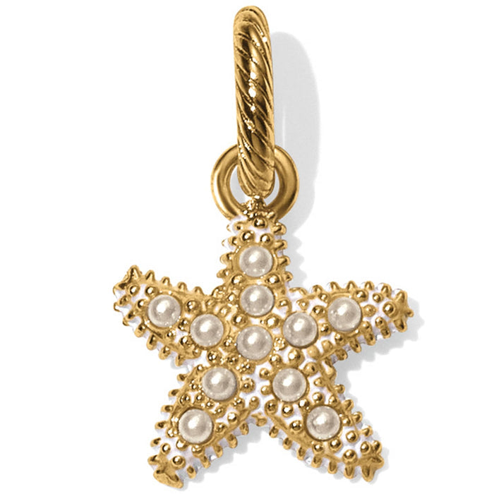 Brighton starfish charm in gold-plated finish with pearl accents and textured detailing on a white background