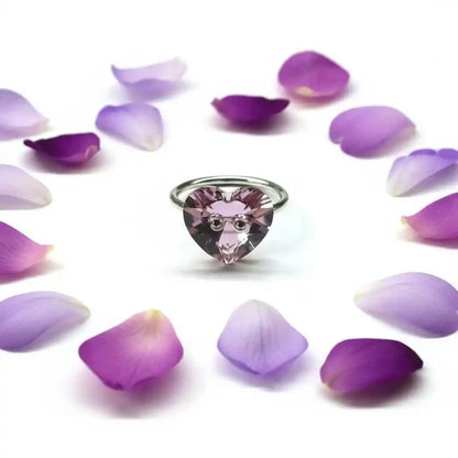 Big Girl Large Light Purple I LOVE YOU Heart Bling Ring surrounded by purple petals