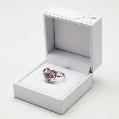 Big Girl Large Light Purple I LOVE YOU Heart Bling Ring displayed in a white gift box with a bow.