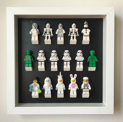 Custom Lego Minifigures black edition white frame display - Lego Minifigures Display