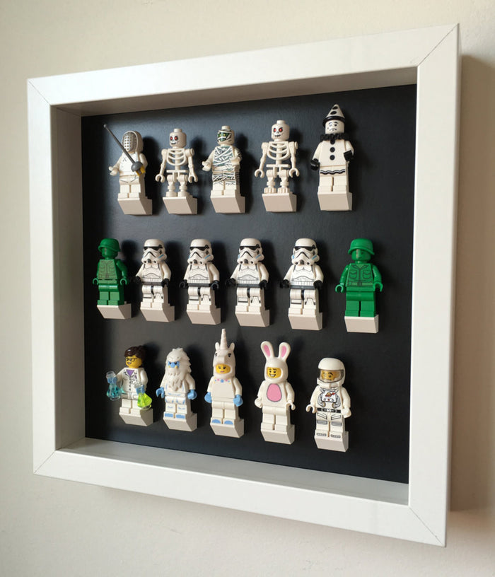 Custom Lego Minifigures black edition white frame display - Lego Minifigures Display