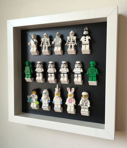 Custom Lego Minifigures black edition white frame display - Lego Minifigures Display
