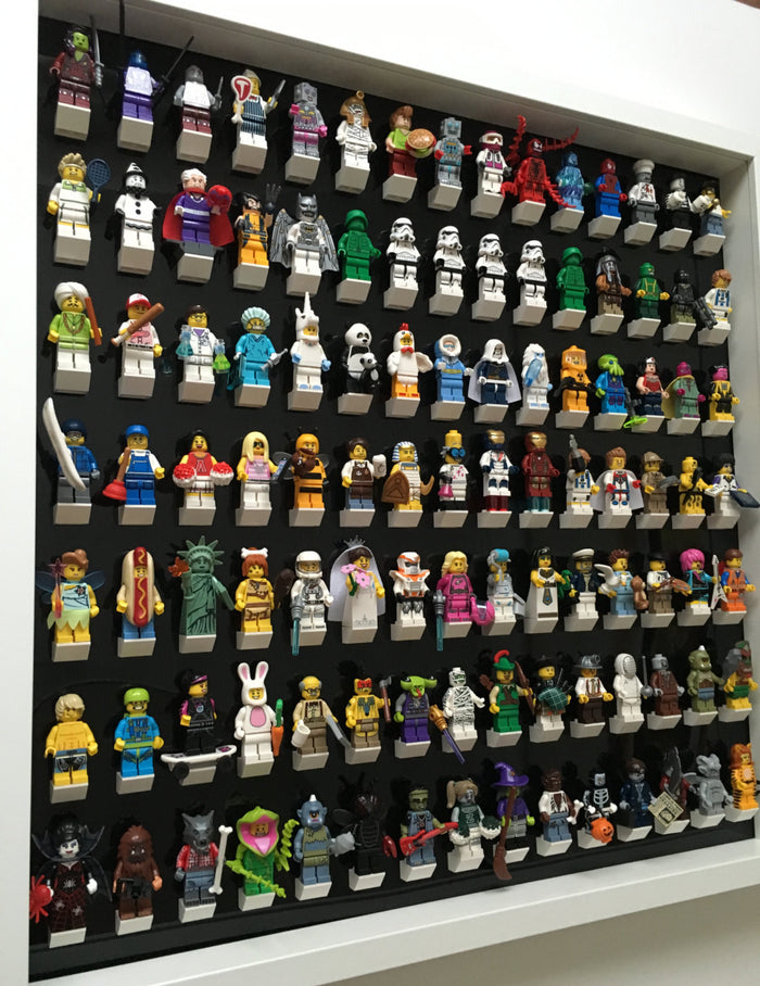 105 Lego Minifigures black edition white frame display - Lego Minifigures Display