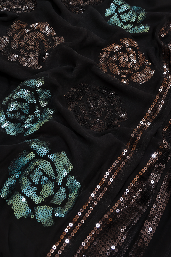 Black Floral Sequin Saree