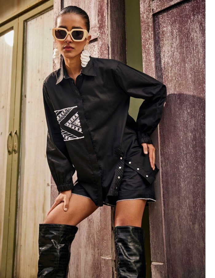 Black Triangle Geometric Embroidered Co-Ord Set
