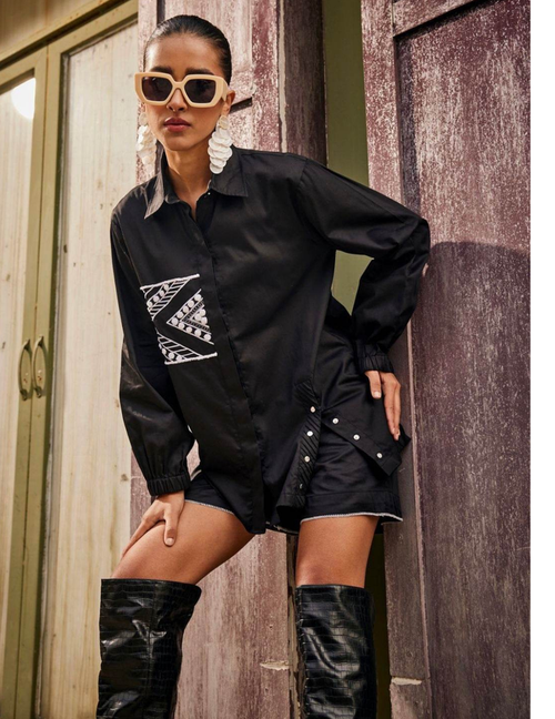 Black Triangle Geometric Embroidered Co-Ord Set