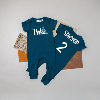 Black "Two" Airplane Slim Fit 2nd Birthday Romper