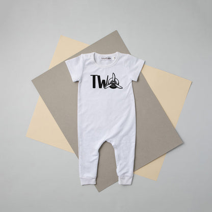 Black "Two" Airplane Slim Fit 2nd Birthday Romper