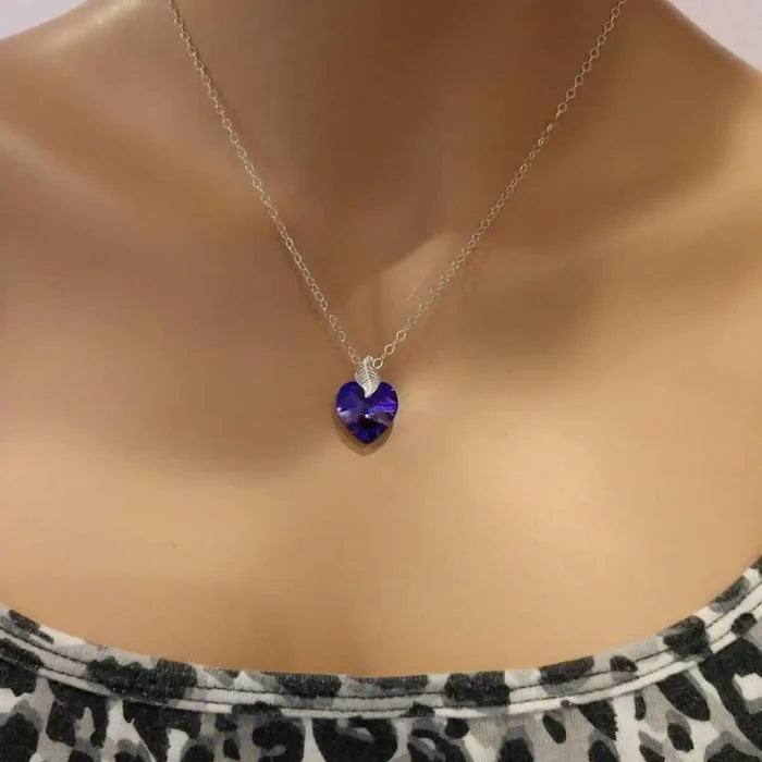 AMD1009Blue Azure Crystal Heart Silver Leaf NecklaceJewelryNecklace$ 66.00Alexa Martha Designs