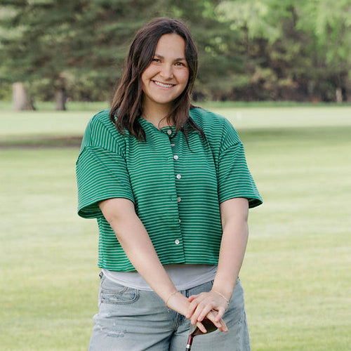 Boxy Green Stripe Button Down Top