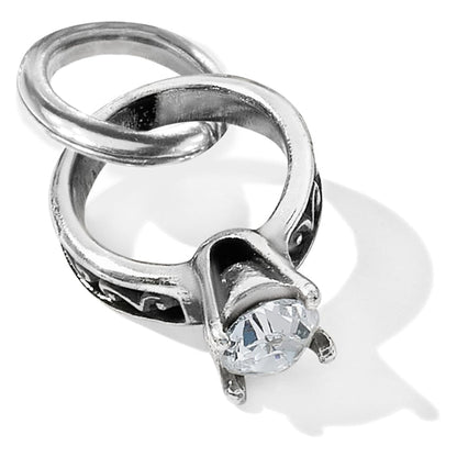Brighton ring charm with silver-plated engagement and wedding band design featuring crystal solitaire on a white background