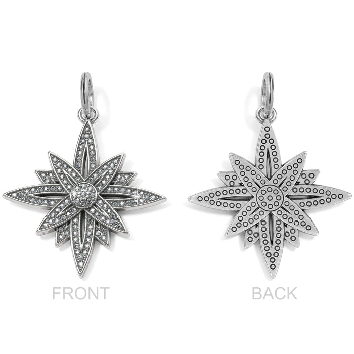 Brighton star charm shown front and back with crystal pave front and dotted silver-tone back on a white background