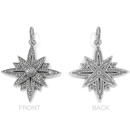 Brighton star charm shown front and back with crystal pave front and dotted silver-tone back on a white background