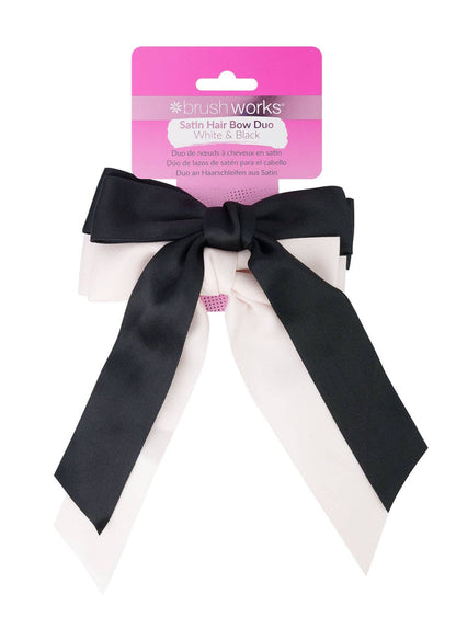 Brushworks Satin Hair Bow Duo – Black & White