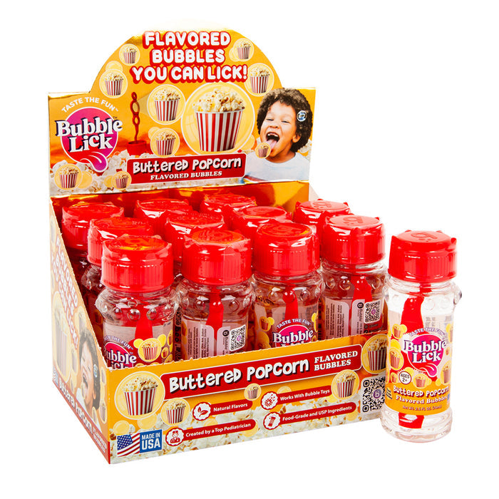 Bubblelick Buttered Popcorn Flavored Bubble Solution Bottles - 12 Count