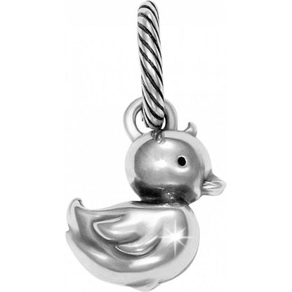Brighton duck charm with silver-plated polished finish and twisted rope bail loop on a white background