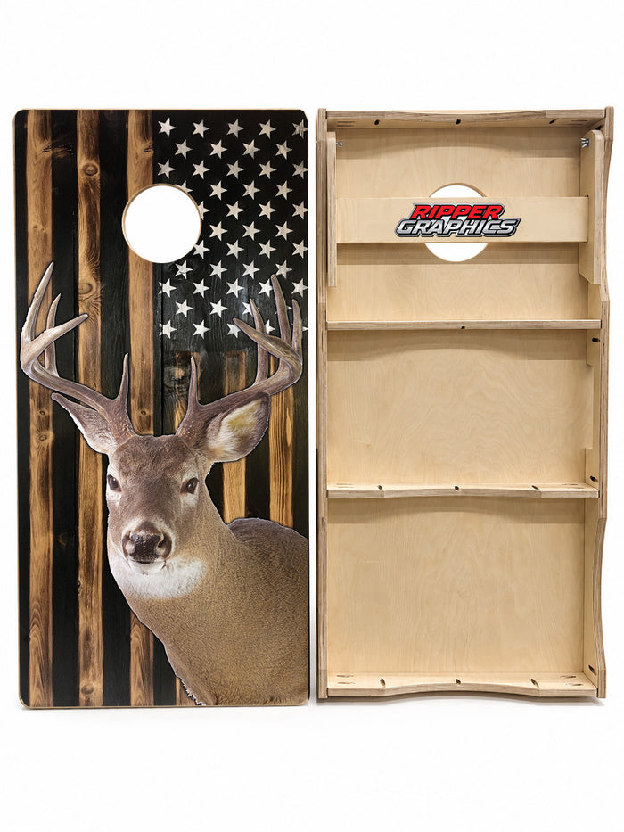 Buck Wood American Flag Cornhole Design