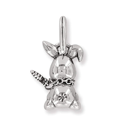 Brighton bunny rabbit charm with silver-plated finish, crystal accent, and dangling carrot detail on a white background