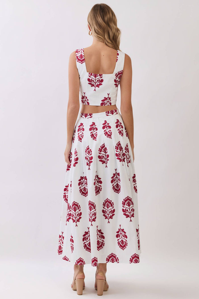 Burgundy Bloom Set Maxi Skirt