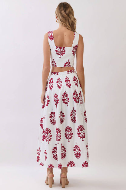 Burgundy Bloom Set Maxi Skirt