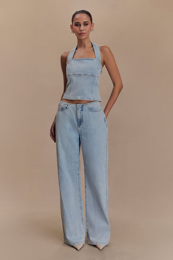 Caitlin Mid Rise Denim Jeans - Light Blue