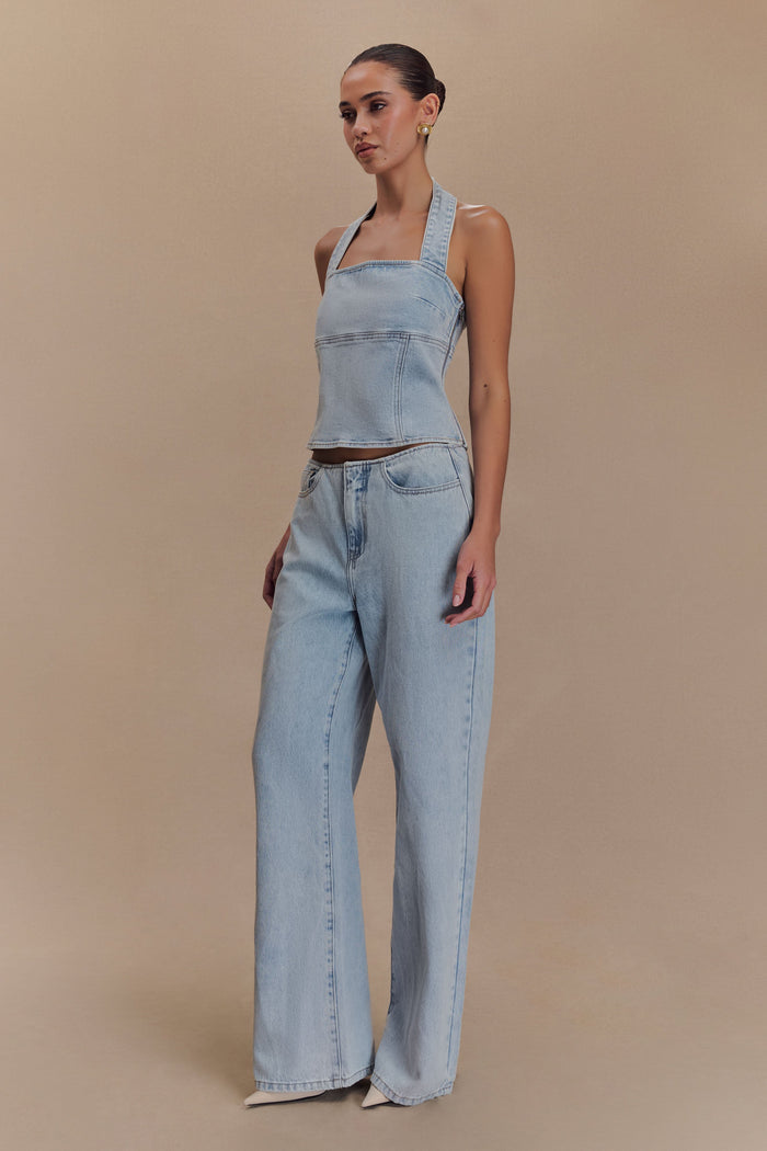 Caitlin Mid Rise Denim Jeans - Light Blue