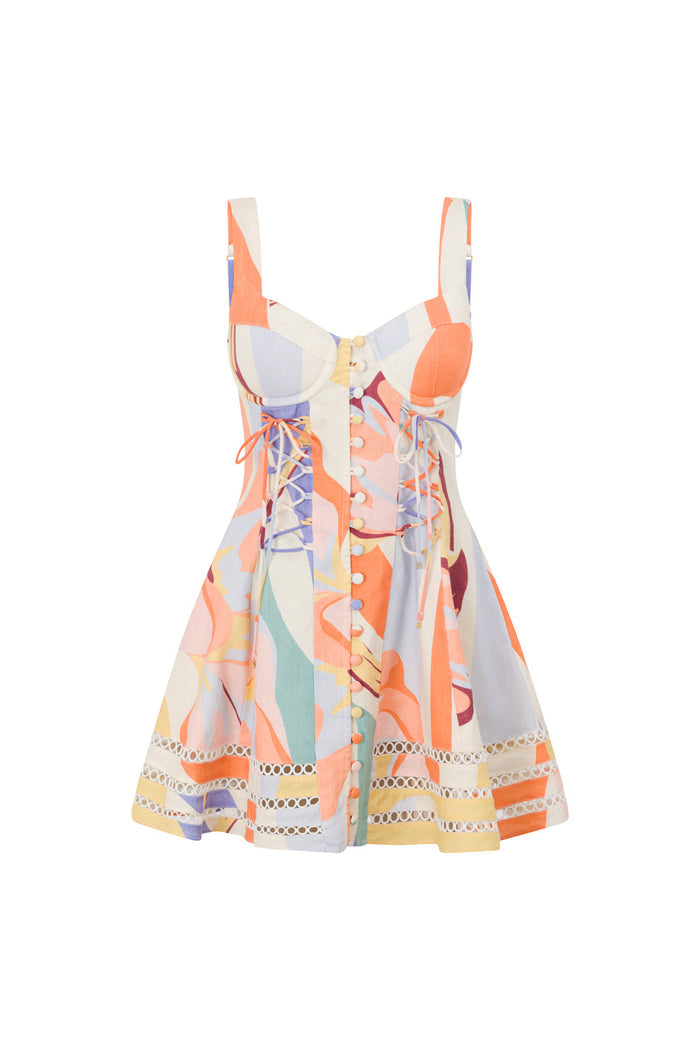 Orange Estivo Dusk Print Lace Up Mini Camille Dress