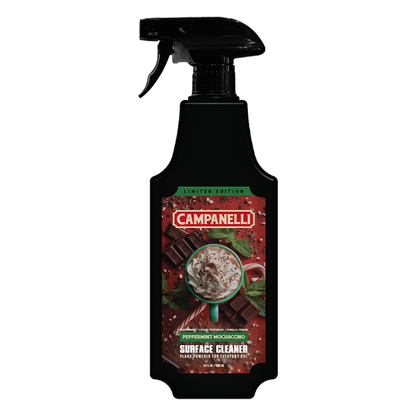 Campanelli peppermint mocha flavored surface cleaner bottle on a white background