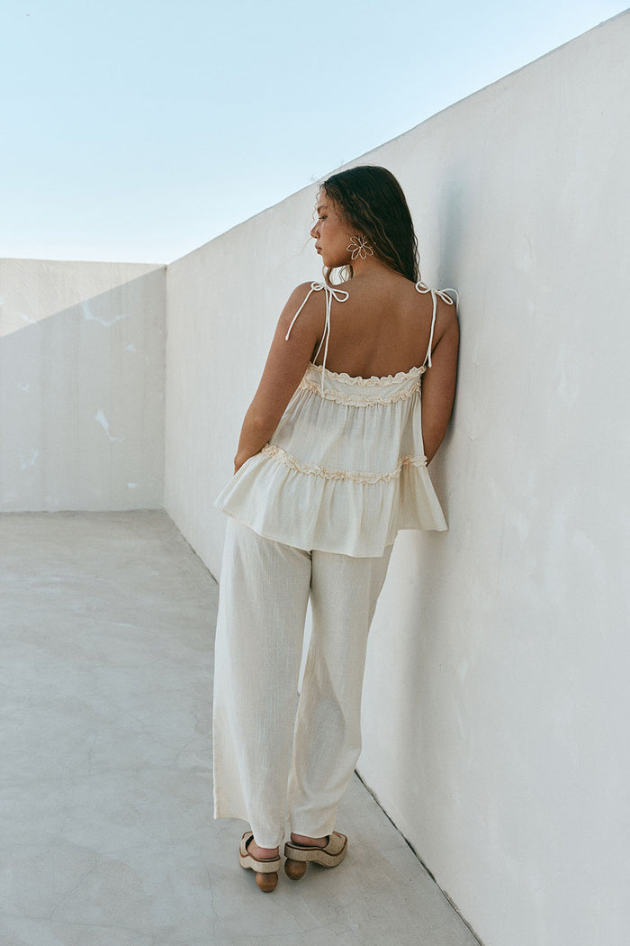 Cream Ruffle Strappy Tie Cantrell Top