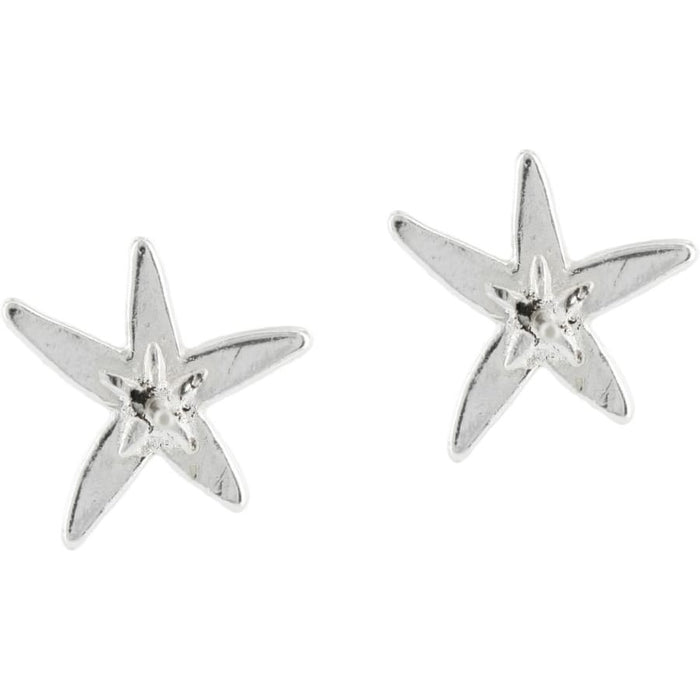 Brighton stud earrings with silver-plated starfish design and small central star detail on a white background