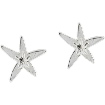 Brighton stud earrings with silver-plated starfish design and small central star detail on a white background