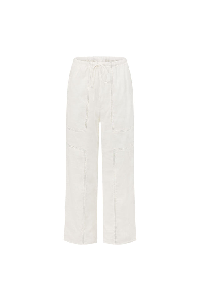 White Cheesecloth Elastic Drawstring Carissa Pants