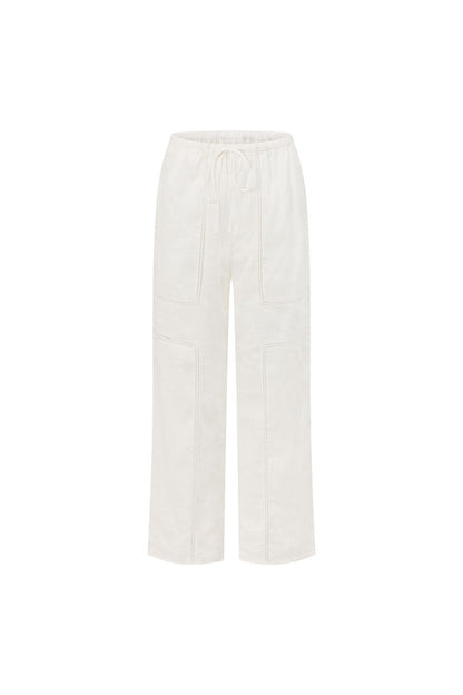 White Cheesecloth Elastic Drawstring Carissa Pants