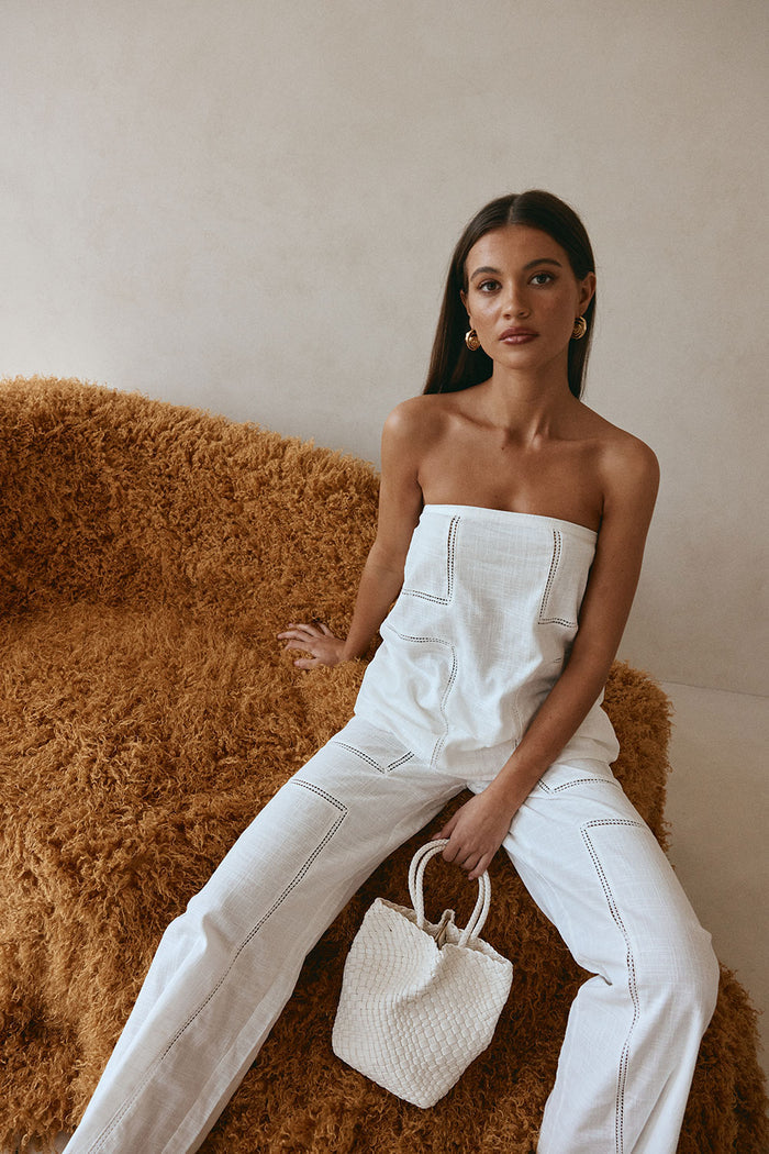 White Cheesecloth Strapless Flouncy Carissa Top
