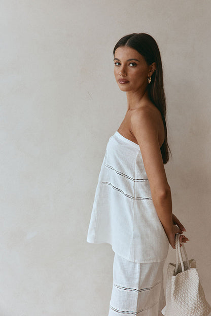 White Cheesecloth Strapless Flouncy Carissa Top