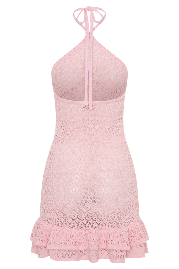 Carrisa Crochet Knit Mini Dress - Baby Pink