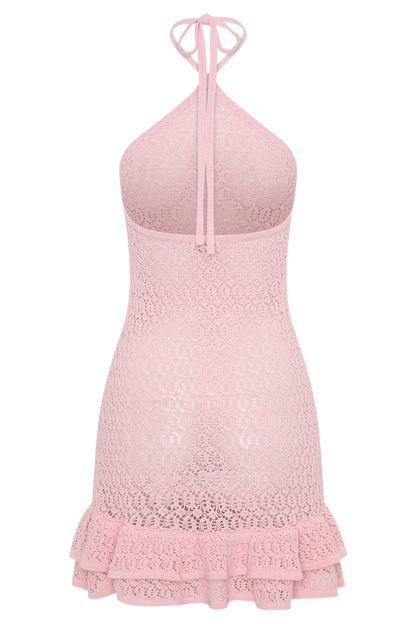 Carrisa Crochet Knit Mini Dress - Baby Pink