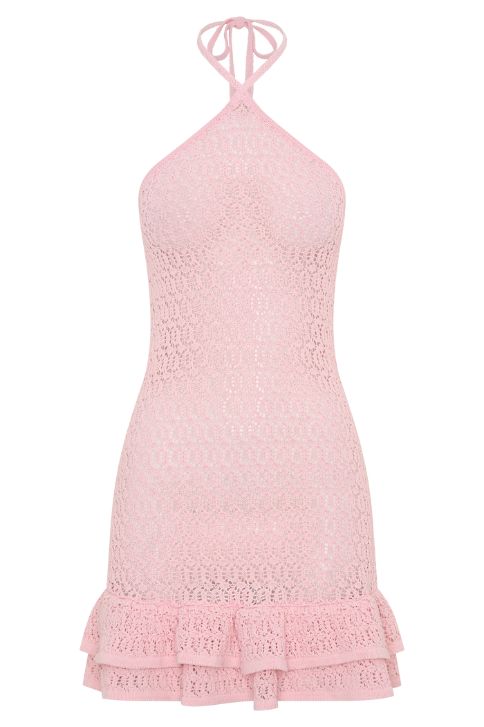 Carrisa Crochet Knit Mini Dress - Baby Pink