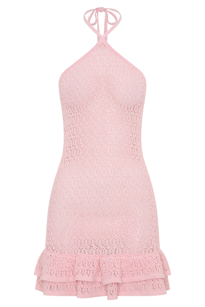 Carrisa Crochet Knit Mini Dress - Baby Pink